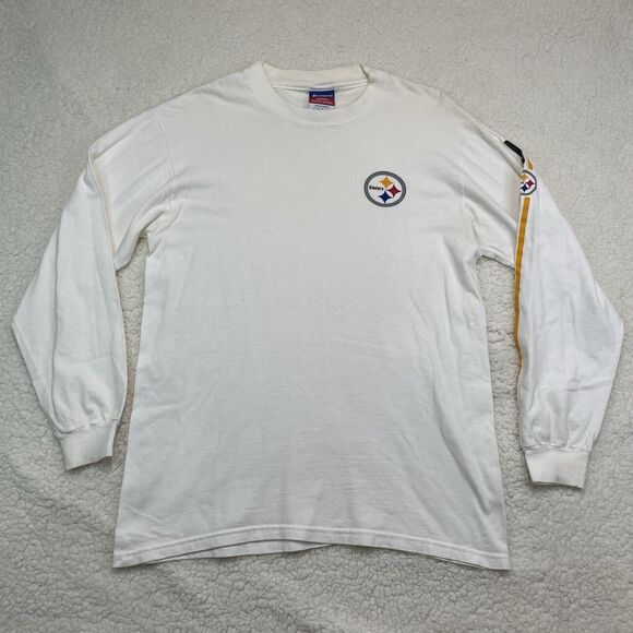 Vintage Champion NFL Pittsburgh Steelers White Long Sleeve Shirt Mens Medium - Picture 1 of 9